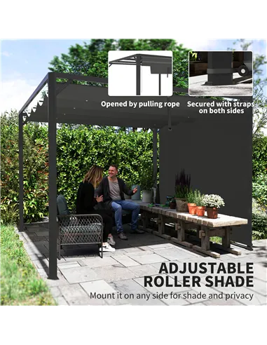 Outsunny 3 x 3m Aluminium Pergola, with Retractable Roof and Wall - Dark Grey