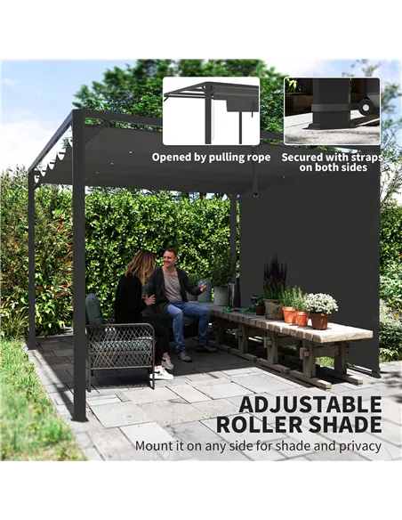 Outsunny 3 x 3m Aluminium Pergola, with Retractable Roof and Wall - Dark Grey