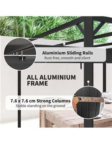 Outsunny 3 x 3m Aluminium Pergola, with Retractable Roof and Wall - Dark Grey