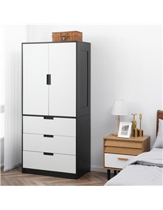 HOMCOM 2 Door Wardrobe, Modern Wardrobe with 3 Drawers and Hanging Rod for Bedroom, Black 2