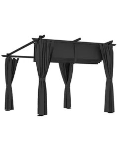 Outsunny 3 x 3 m Retractable Roof Pergola, with Curtains - Dark Grey