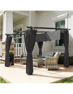 Outsunny 3 x 3 m Retractable Roof Pergola, with Curtains - Dark Grey 2