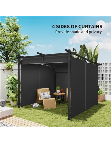 Outsunny 3 x 3 m Retractable Roof Pergola, with Curtains - Dark Grey