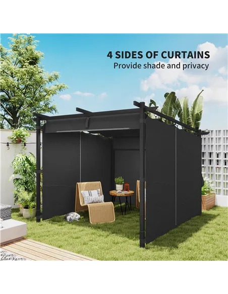 Outsunny 3 x 3 m Retractable Roof Pergola, with Curtains - Dark Grey