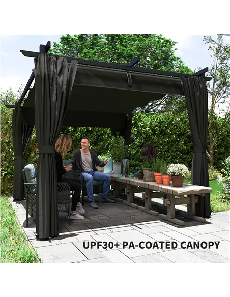 Outsunny 3 x 3 m Retractable Roof Pergola, with Curtains - Dark Grey