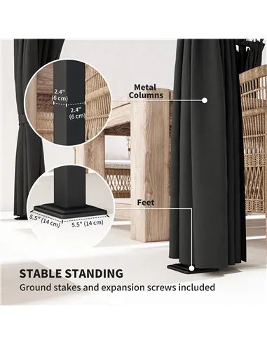 Outsunny 3 x 3 m Retractable Roof Pergola, with Curtains - Dark Grey