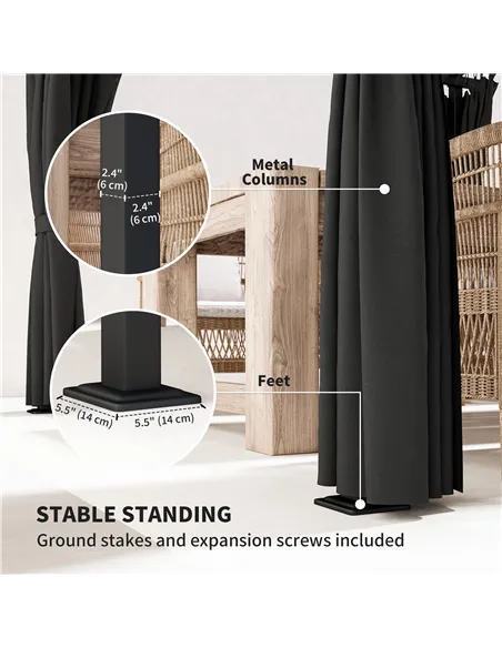 Outsunny 3 x 3 m Retractable Roof Pergola, with Curtains - Dark Grey