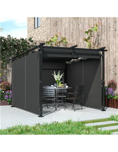 Outsunny 3 x 3 m Retractable Roof Pergola, with Curtains - Dark Grey