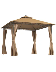 Outsunny 3 x 3 m Solar LED Metal Gazebo - Brown