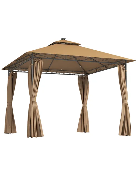 Outsunny 3 x 3 m Solar LED Metal Gazebo - Brown