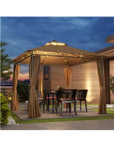Outsunny 3 x 3 m Solar LED Metal Gazebo - Brown 2