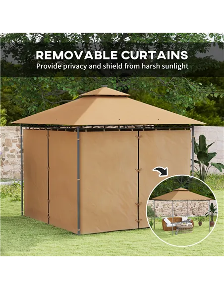 Outsunny 3 x 3 m Solar LED Metal Gazebo - Brown