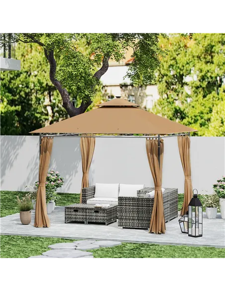 Outsunny 3 x 3 m Solar LED Metal Gazebo - Brown