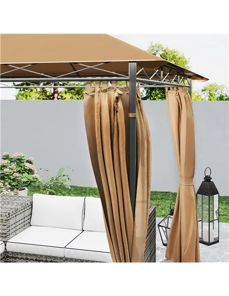 Outsunny 3 x 3 m Solar LED Metal Gazebo - Brown
