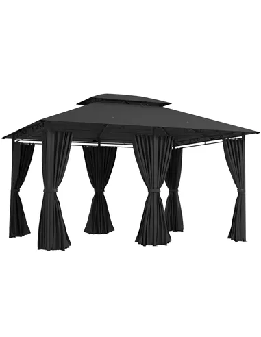Outsunny 3 x 4m Steel Gazebo, with Curtains - Black