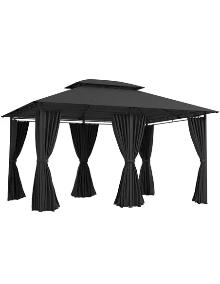 Outsunny 3 x 4m Steel Gazebo, with Curtains - Black