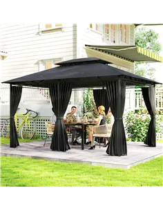 Outsunny 3 x 4m Steel Gazebo, with Curtains - Black 2