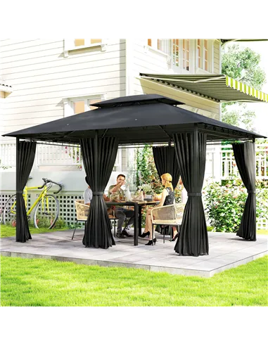 Outsunny 3 x 4m Steel Gazebo, with Curtains - Black