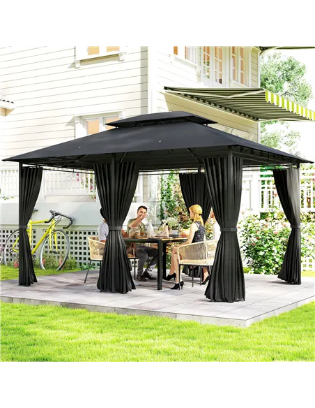 Outsunny 3 x 4m Steel Gazebo, with Curtains - Black