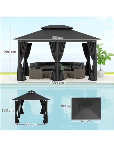 Outsunny 3 x 4m Steel Gazebo, with Curtains - Black