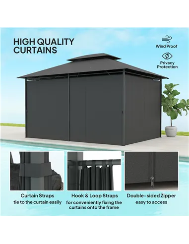 Outsunny 3 x 4m Steel Gazebo, with Curtains - Black