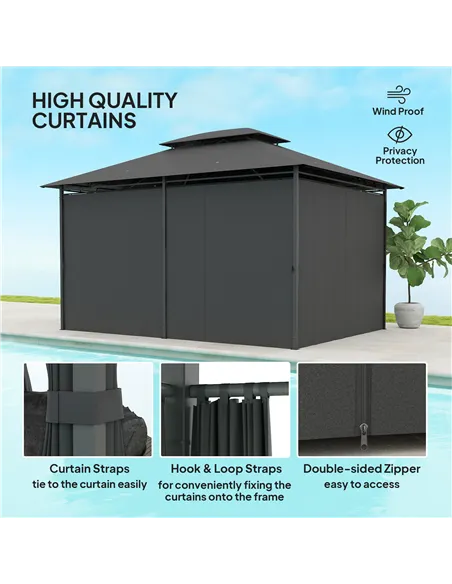 Outsunny 3 x 4m Steel Gazebo, with Curtains - Black