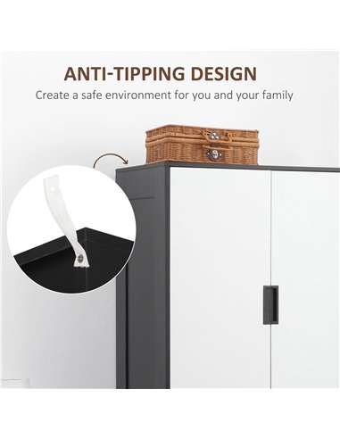 HOMCOM 2 Door Wardrobe, Modern Wardrobe with 3 Drawers and Hanging Rod for Bedroom, Black