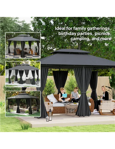 Outsunny 3 x 4m Steel Gazebo, with Curtains - Black