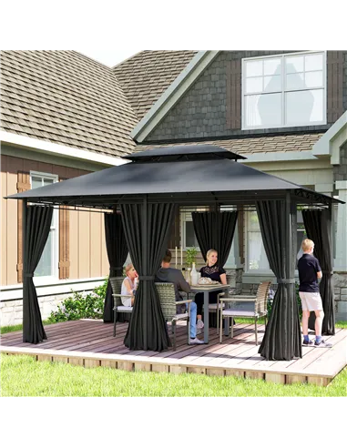 Outsunny 3 x 4m Steel Gazebo, with Curtains - Black