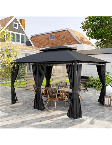 Outsunny 3 x 4m Steel Gazebo, with Curtains - Black