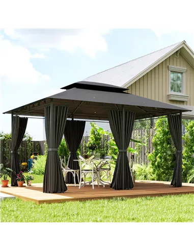 Outsunny 3 x 4m Steel Gazebo, with Curtains - Black