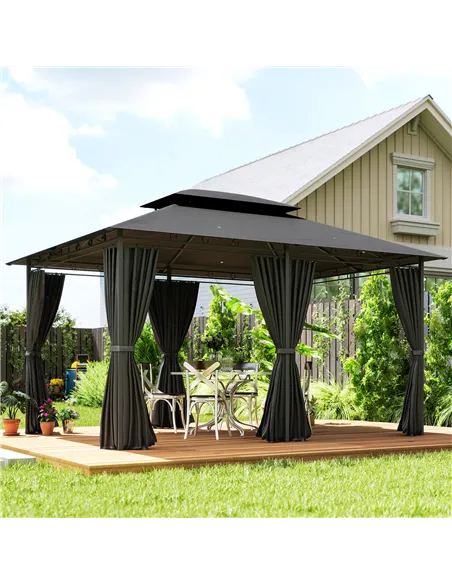 Outsunny 3 x 4m Steel Gazebo, with Curtains - Black