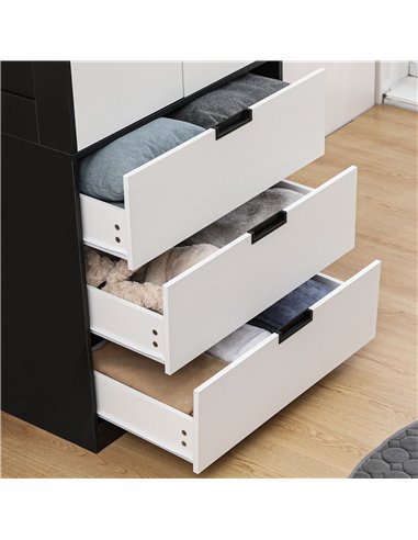 HOMCOM 2 Door Wardrobe, Modern Wardrobe with 3 Drawers and Hanging Rod for Bedroom, Black