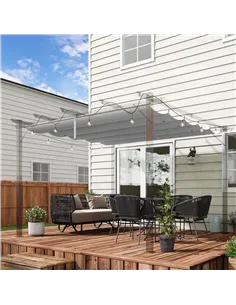 Outsunny Retractable Pergola Shade Cover, Replacement Canopy Fabric for 3 x 3 (m) Pergola, Gazebo Retractable Roof, Light Grey 2