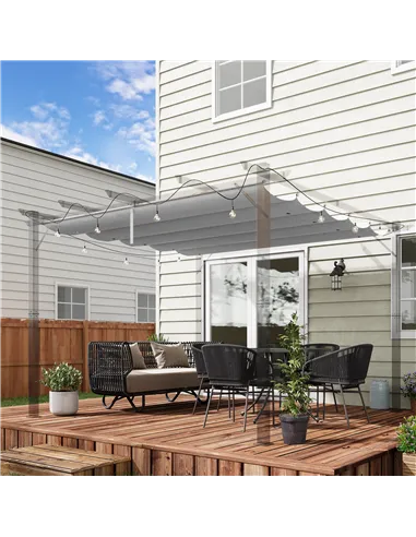Outsunny Retractable Pergola Shade Cover, Replacement Canopy Fabric for 3 x 3 (m) Pergola, Gazebo Retractable Roof, Light Grey