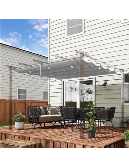 Outsunny Retractable Pergola Shade Cover, Replacement Canopy Fabric for 3 x 3 (m) Pergola, Gazebo Retractable Roof, Light Grey