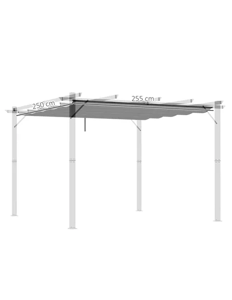 Outsunny Retractable Pergola Shade Cover, Replacement Canopy Fabric for 3 x 3 (m) Pergola, Gazebo Retractable Roof, Light Grey