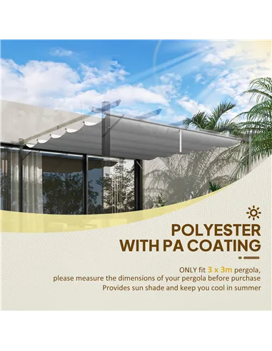 Outsunny Retractable Pergola Shade Cover, Replacement Canopy Fabric for 3 x 3 (m) Pergola, Gazebo Retractable Roof, Light Grey