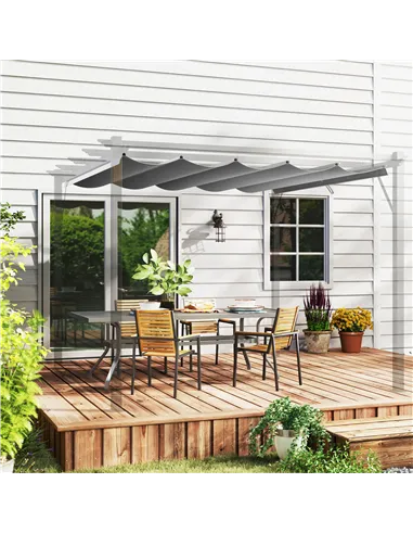 Outsunny Retractable Pergola Shade Cover, Replacement Canopy Fabric for 3 x 3 (m) Pergola, Gazebo Retractable Roof, Light Grey