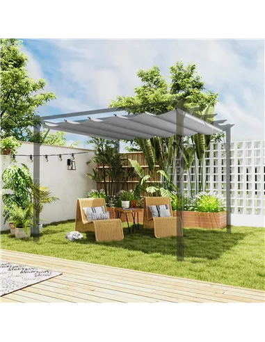 Outsunny Retractable Pergola Shade Cover, Replacement Canopy Fabric for 3 x 3 (m) Pergola, Gazebo Retractable Roof, Light Grey