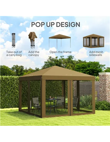 Outsunny 3 x 3 m Pop Up Gazebo, 420D Garden Tent Canopy with Removable Mesh Sidewall Netting, Carry Bag for Garden Patio Outdoor