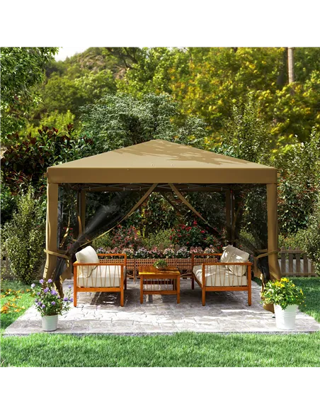 Outsunny 3 x 3 m Pop Up Gazebo, 420D Garden Tent Canopy with Removable Mesh Sidewall Netting, Carry Bag for Garden Patio Outdoor
