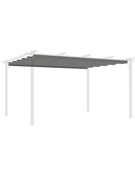 Outsunny Retractable Pergola Shade Cover, Replacement Canopy for 4 x 3 (m) Pergola, Retractable Roof, Light Grey