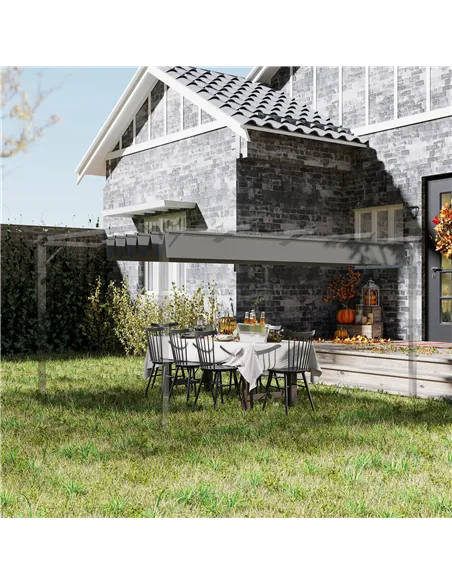 Outsunny Retractable Pergola Shade Cover, Replacement Canopy for 4 x 3 (m) Pergola, Retractable Roof, Light Grey