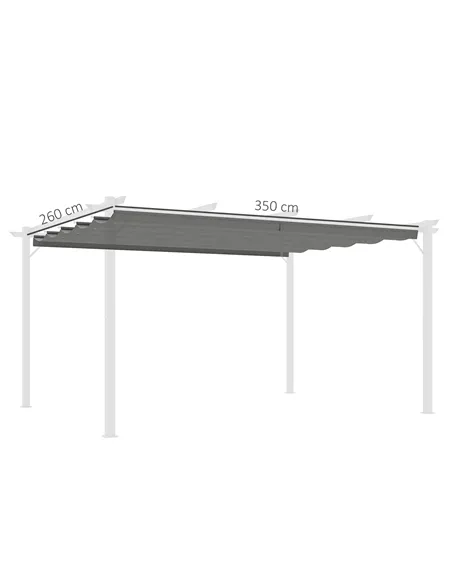 Outsunny Retractable Pergola Shade Cover, Replacement Canopy for 4 x 3 (m) Pergola, Retractable Roof, Light Grey