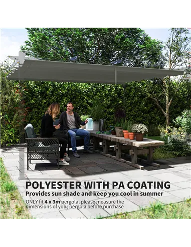 Outsunny Retractable Pergola Shade Cover, Replacement Canopy for 4 x 3 (m) Pergola, Retractable Roof, Light Grey