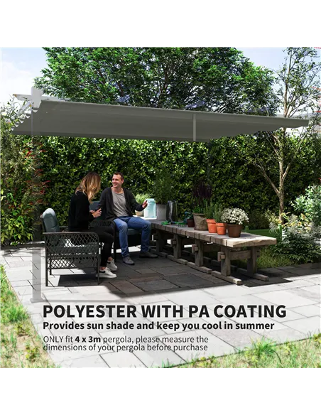 Outsunny Retractable Pergola Shade Cover, Replacement Canopy for 4 x 3 (m) Pergola, Retractable Roof, Light Grey