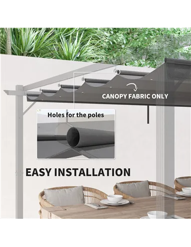 Outsunny Retractable Pergola Shade Cover, Replacement Canopy for 4 x 3 (m) Pergola, Retractable Roof, Light Grey