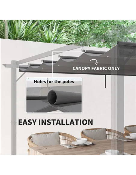 Outsunny Retractable Pergola Shade Cover, Replacement Canopy for 4 x 3 (m) Pergola, Retractable Roof, Light Grey