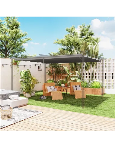 Outsunny Retractable Pergola Shade Cover, Replacement Canopy for 4 x 3 (m) Pergola, Retractable Roof, Light Grey